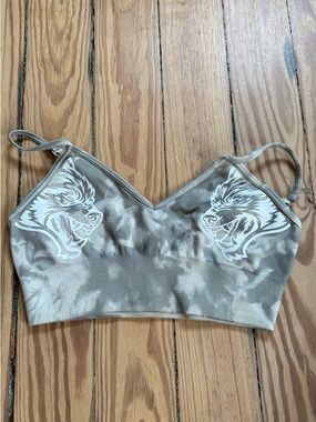 Darc Sport Taupe Tie-Dye Sports Bra with White Wolf Motifs